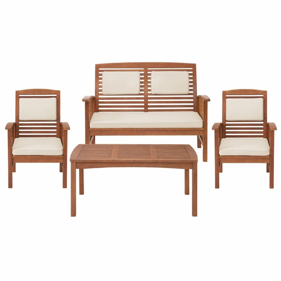 * Alaterre Lyndon Wood Frame Patio Conversation Set With Cushions Included 4-Piece Best