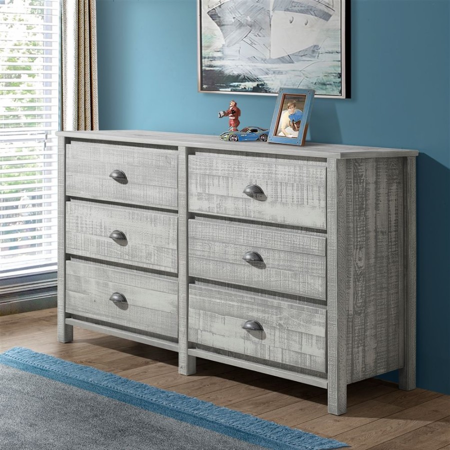 * Alaterre Rustic Rustic Grey Pine 6-Drawer Double Dresser New