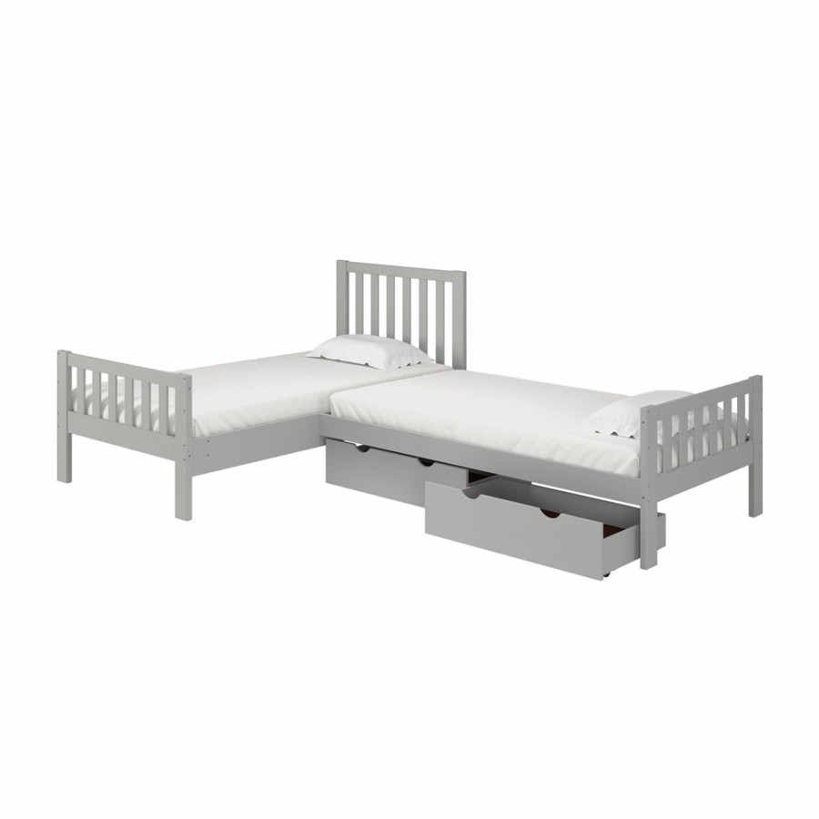 * Alaterre Aurora Dove Grey L-Shaped Twin Frame Bed With Integrated Storage New