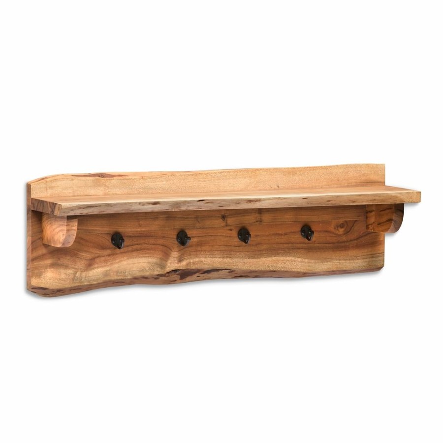 * Alaterre Alpine Rustic Natural 4-Hook Hook Rack With Shelf And Bench New