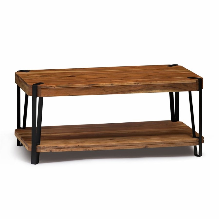 * Alaterre Ryegate Natural Live Edge Solid Wood With Metal Large Coffee Table Natural New