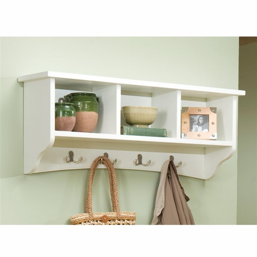 * Alaterre Shaker Cottage Ivory 4-Hook Hook Rack With Storage New