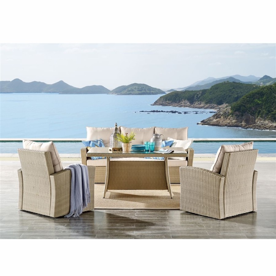 * Alaterre Canaan Wicker Outdoor 3-Seat Sofa With Cushions And Beige Aluminum Frame Online