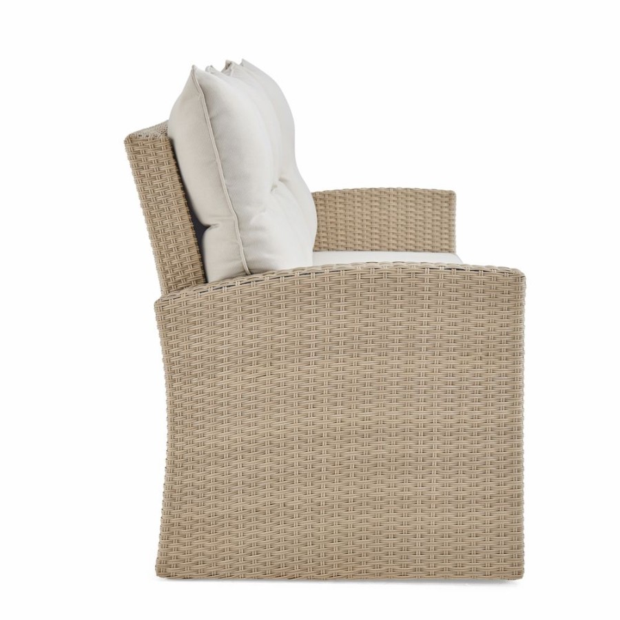 * Alaterre Canaan Wicker Outdoor 3-Seat Sofa With Cushions And Beige Aluminum Frame Online