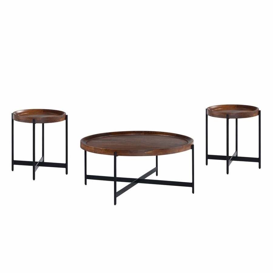 * Alaterre Brookline Medium Chestnut Acacia Accent Table Set 3-Piece New