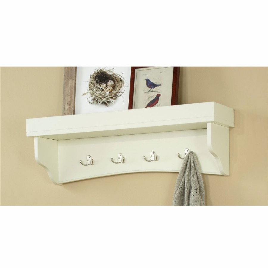 * Alaterre Shaker Cottage Ivory 4-Hook Hook Rack With Tray Shelf Hot