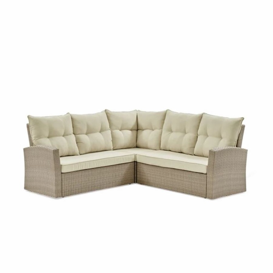 * Alaterre Canaan Wicker Outdoor Sectional Sofa With Cushions And Beige Aluminum Frame Clearance