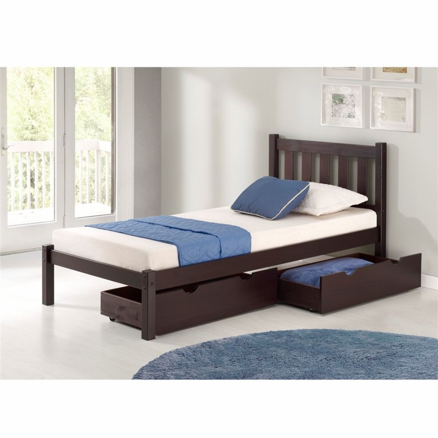 * Alaterre Poppy Espresso Twin Platform Bed With Integrated Storage New