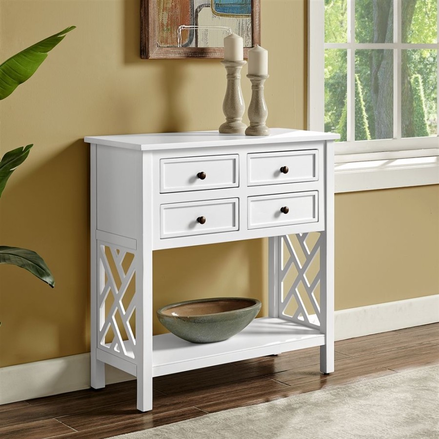 * Alaterre Coventry White 4-Drawer Rustic Console Table Hot