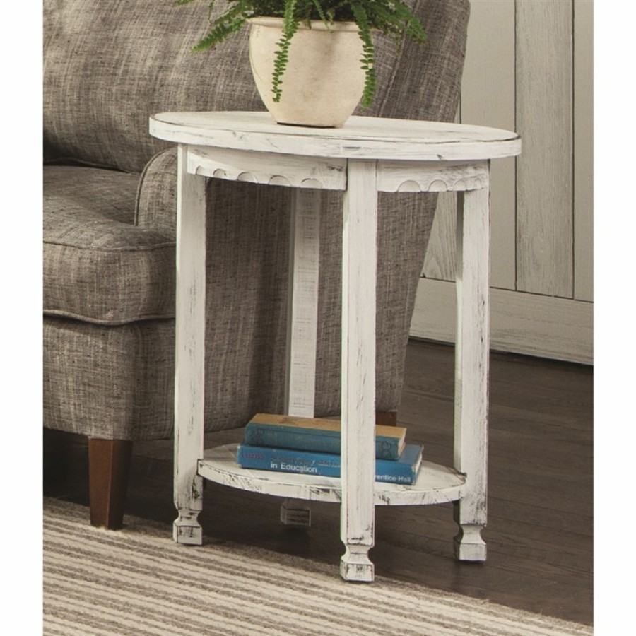 * Alaterre Country Cottage Antique White Wood Round End Table Hot