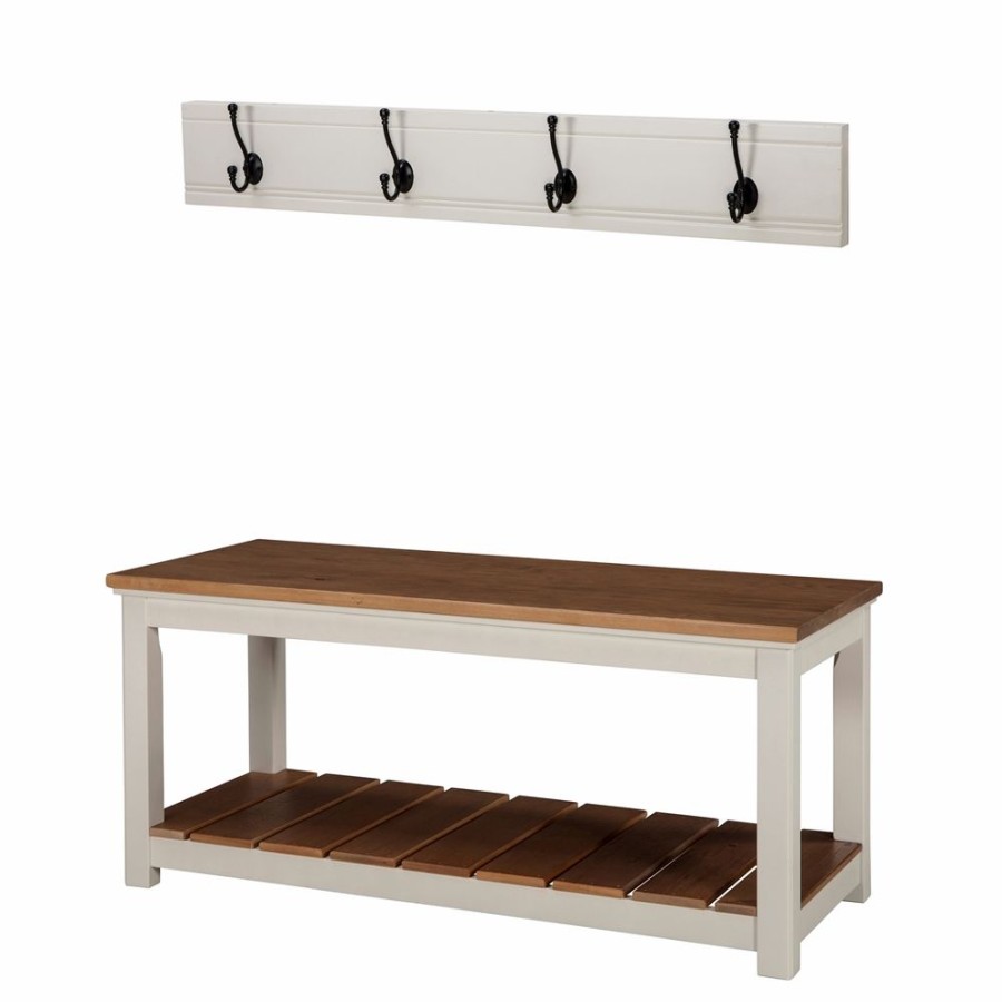 * Alaterre Savannah White And Brown 4-Hook Hook Rack And Bench Online