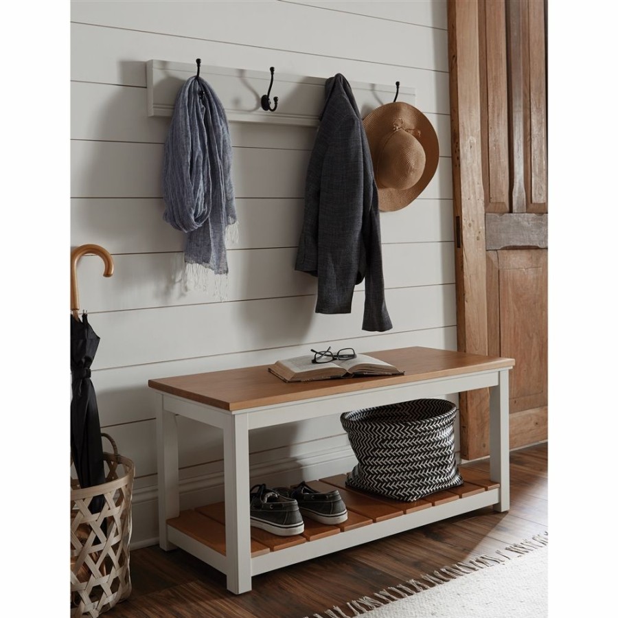 * Alaterre Savannah White And Brown 4-Hook Hook Rack And Bench Online