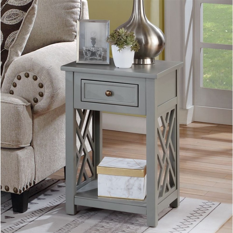 * Alaterre Coventry Grey Wood Square End Table With Drawer Hot