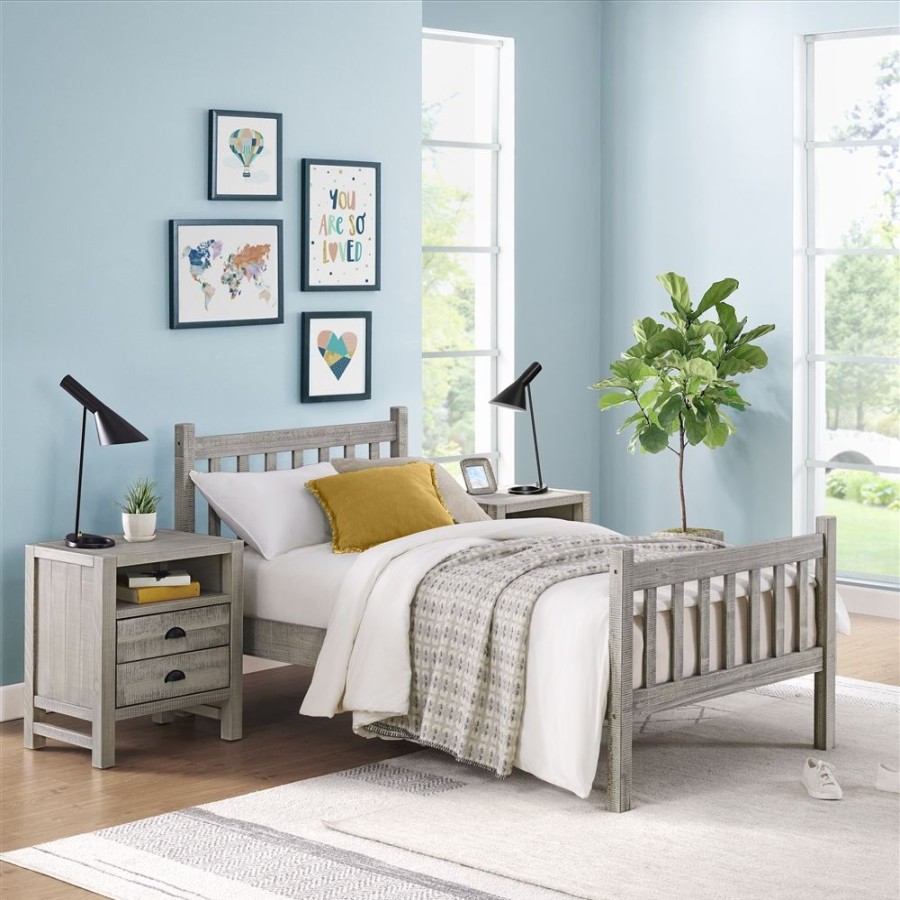 * Alaterre Windsor Driftwood Grey Slat Twin Bedroom Set 3-Piece Clearance