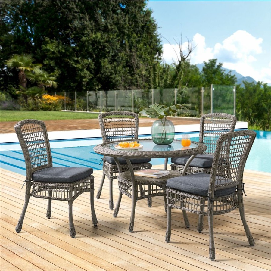 * Alaterre Carolina/Asti Grey Frame Patio Dining Set With Grey Cushions Included 5-Piece Hot