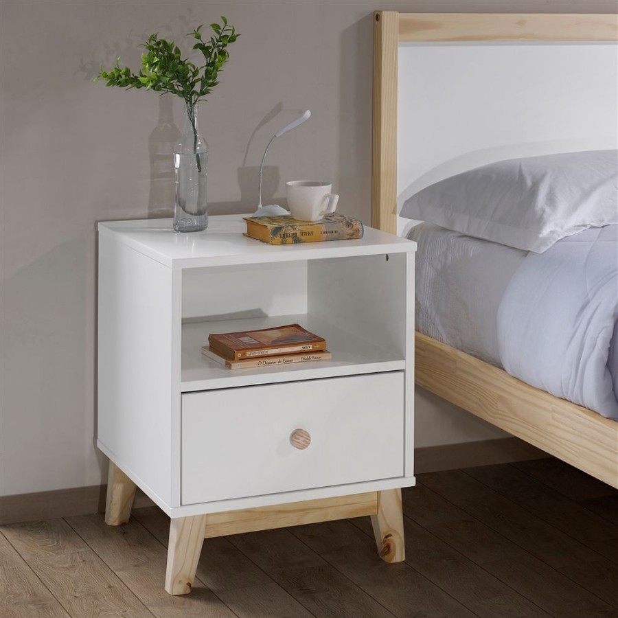 * Alaterre Mod White And Natural Pine Nightstand Hot