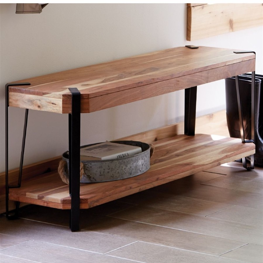 * Alaterre Ryegate Rustic Live Edge Brown And Black Bench Online