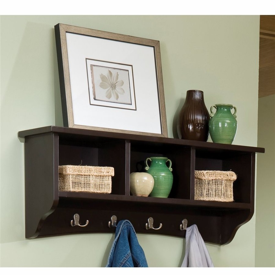 * Alaterre Shaker Cottage Chocolate 4-Hook Hook Rack With Storage Wholesale