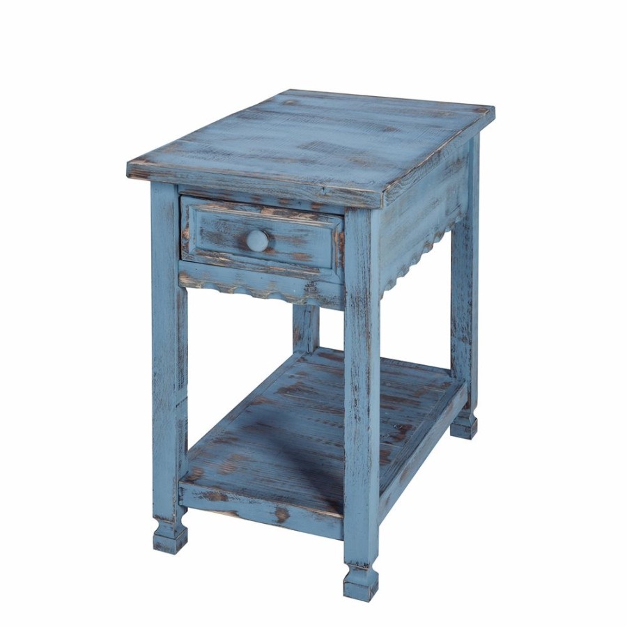 * Alaterre Country Cottage Antique Blue Wood Rectangular End Table With Drawer Online