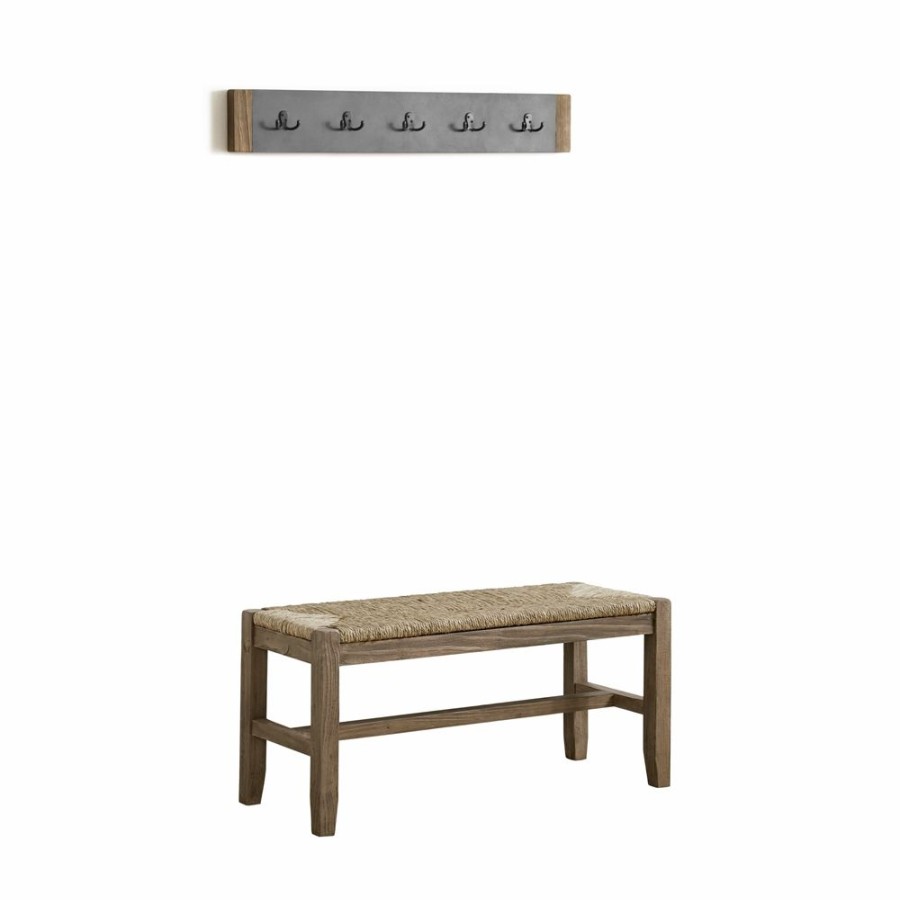 * Alaterre Newport Concrete Grey And Brown 5-Hook Hook Rack And Bench Hot