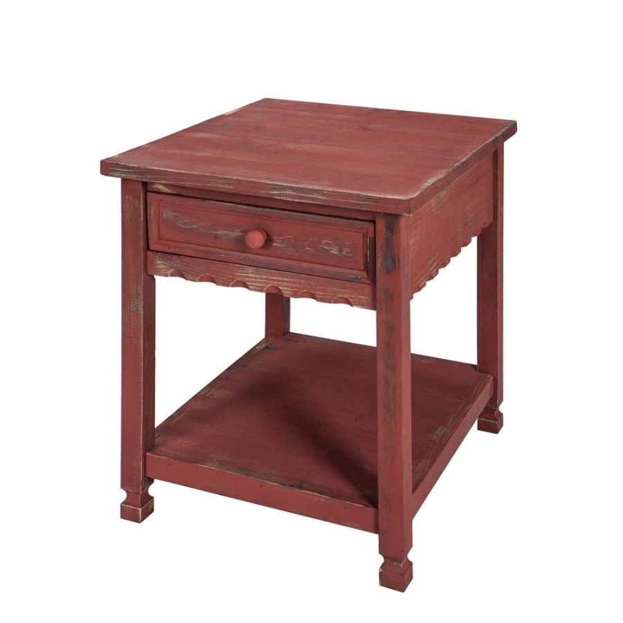 * Alaterre Country Cottage Antique Red Wood Square End Table With Drawer Online