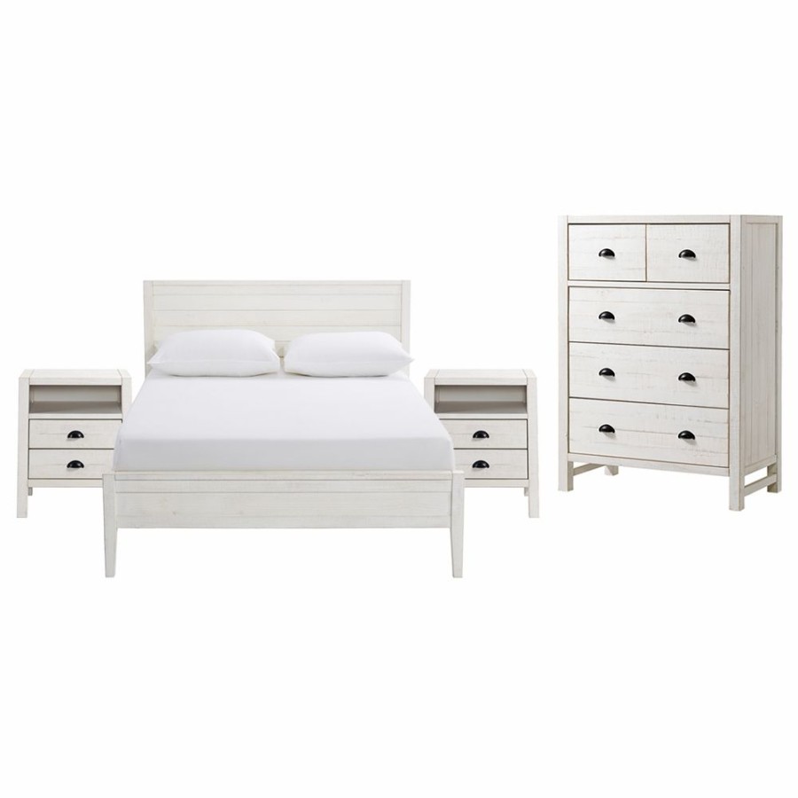 * Alaterre Windsor Driftwood White Panel Full Bedroom Set 4-Piece Wholesale