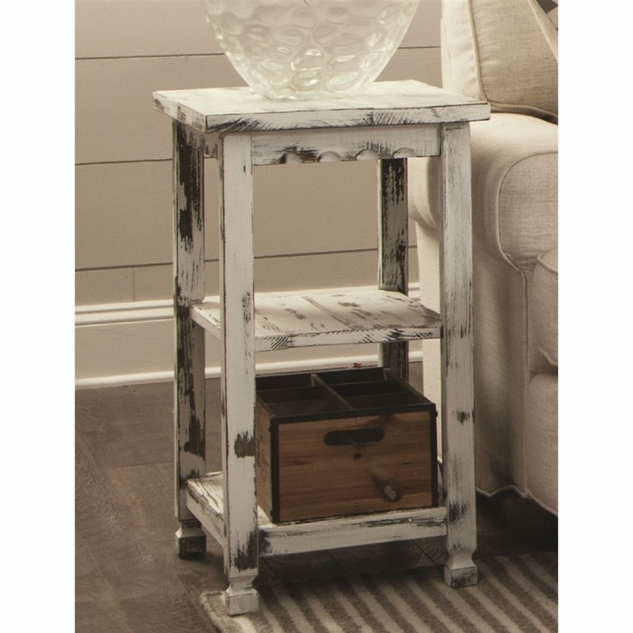 * Alaterre Country Cottage Antique White Wood Rectangular End Table Wholesale