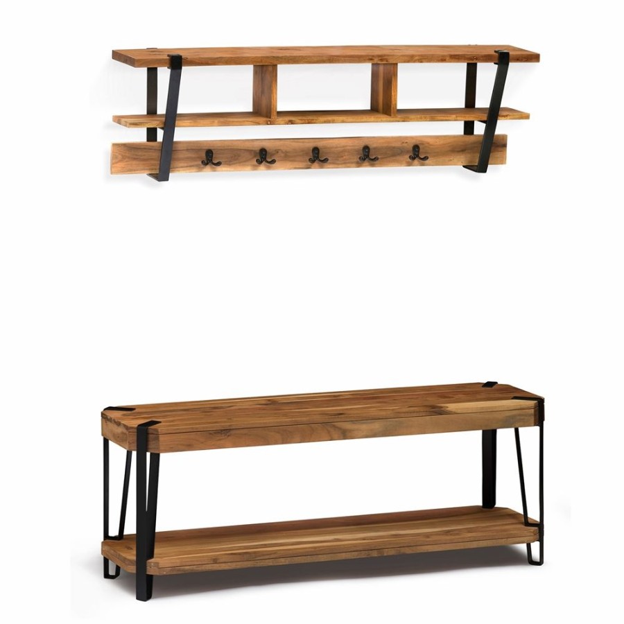 * Alaterre Ryegate Rustic Natural 5-Hook Hook Rack With Storage And Bench Wholesale