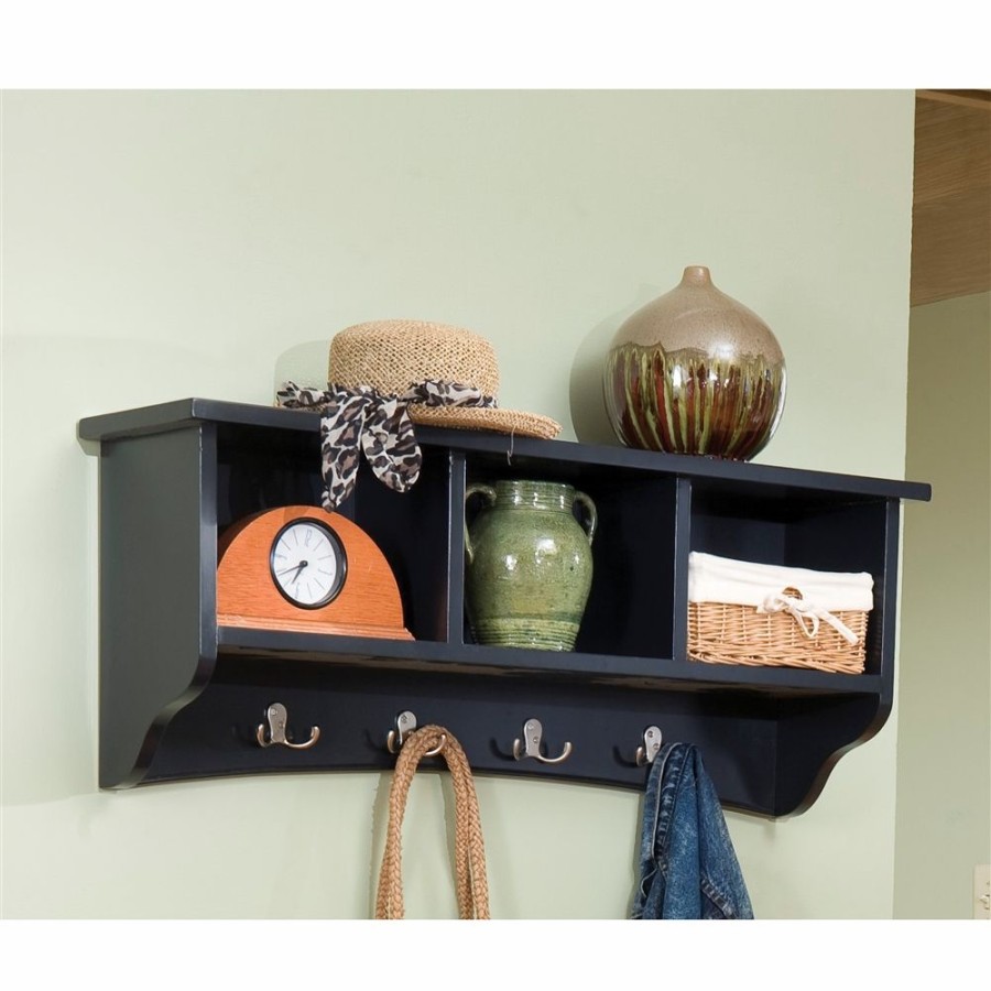 * Alaterre Shaker Cottage Charcoal Grey 4-Hook Hook Rack With Storage Wholesale