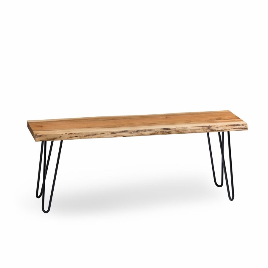 * Alaterre Hairpin Rustic Live Edge 48-In Natural And Black Bench New