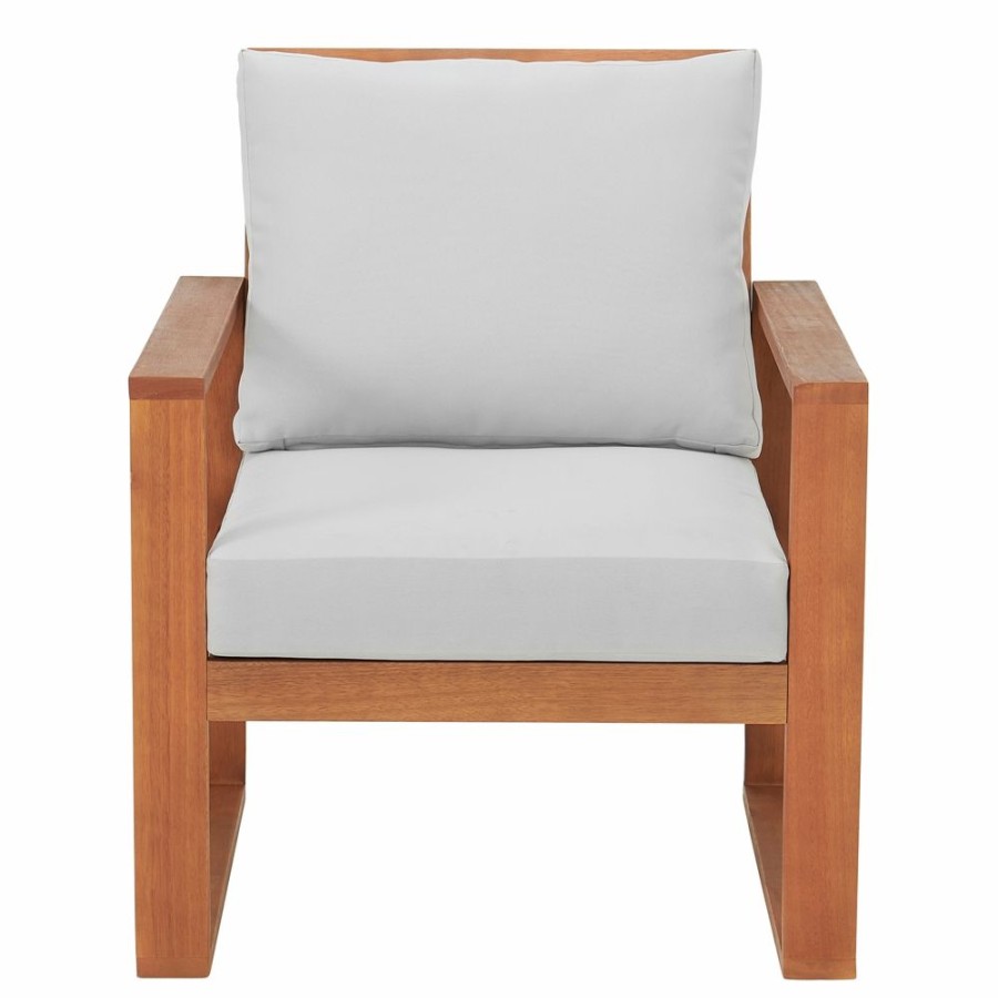 * Alaterre Grafton Natural Wood Stationary Conversation Chair With Grey Cushioned Seat Best