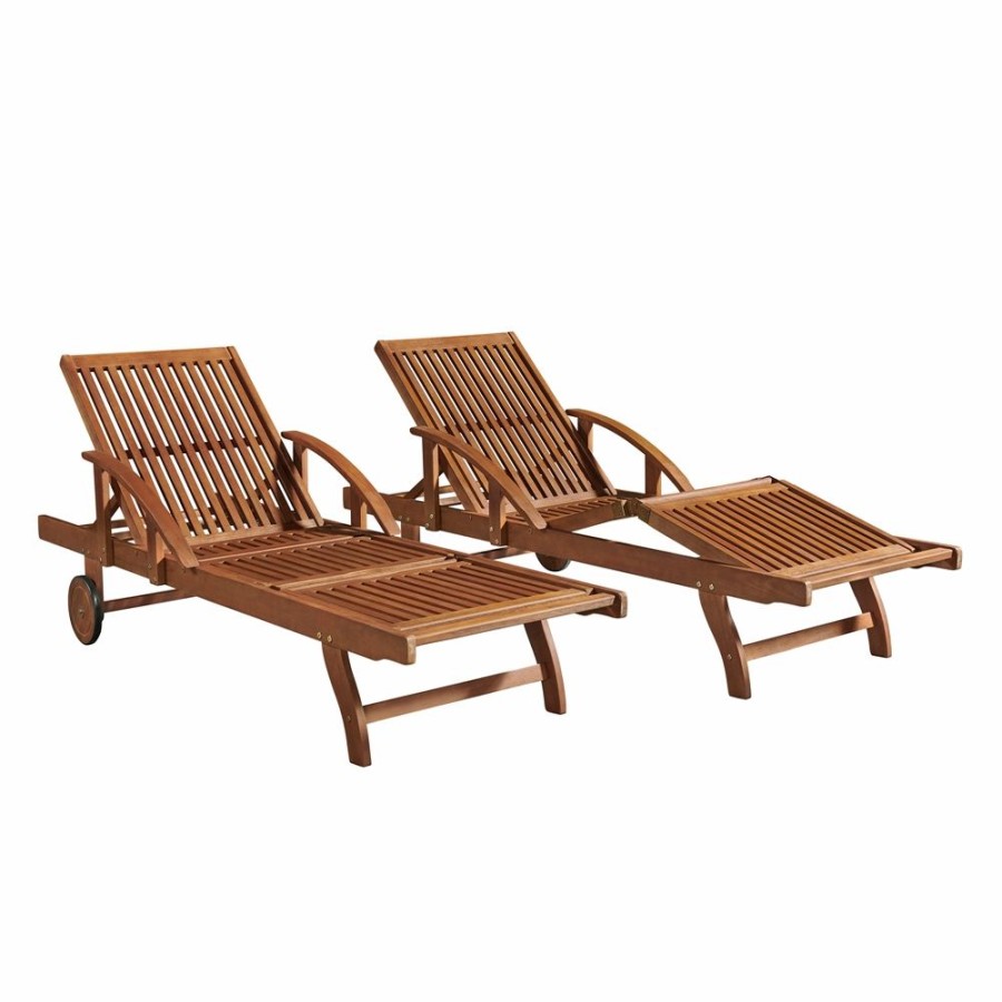 * Alaterre Caspian Stationary Natural Wood Lounge Chairs With Slat Seat Set Of 2 Hot