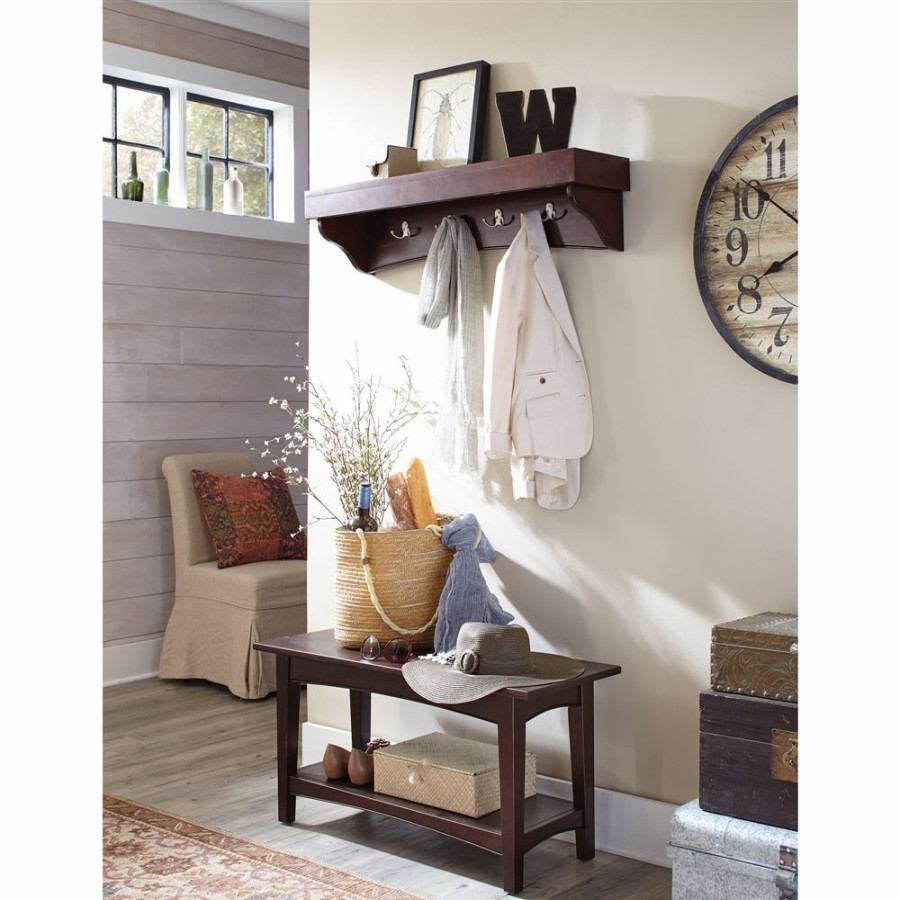 * Alaterre Shaker Cottage Espresso 4-Hook Hook Rack With Tray Shelf And Bench Wholesale