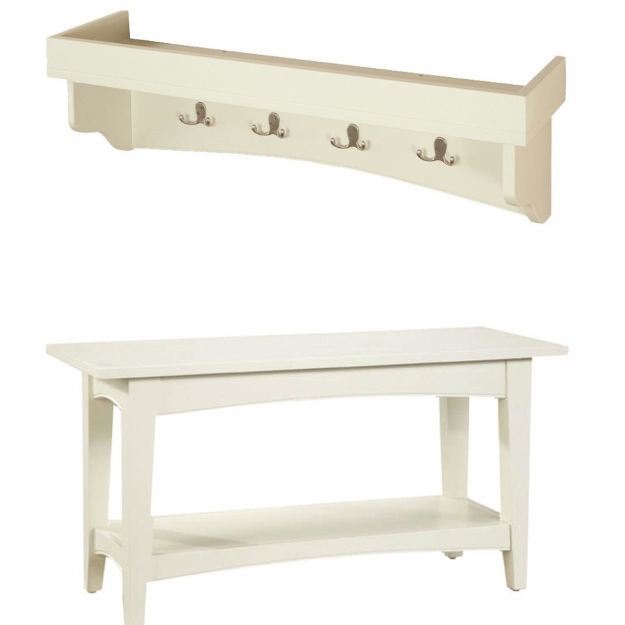 * Alaterre Shaker Cottage Ivory 4-Hook Hook Rack With Tray Shelf And Bench Wholesale