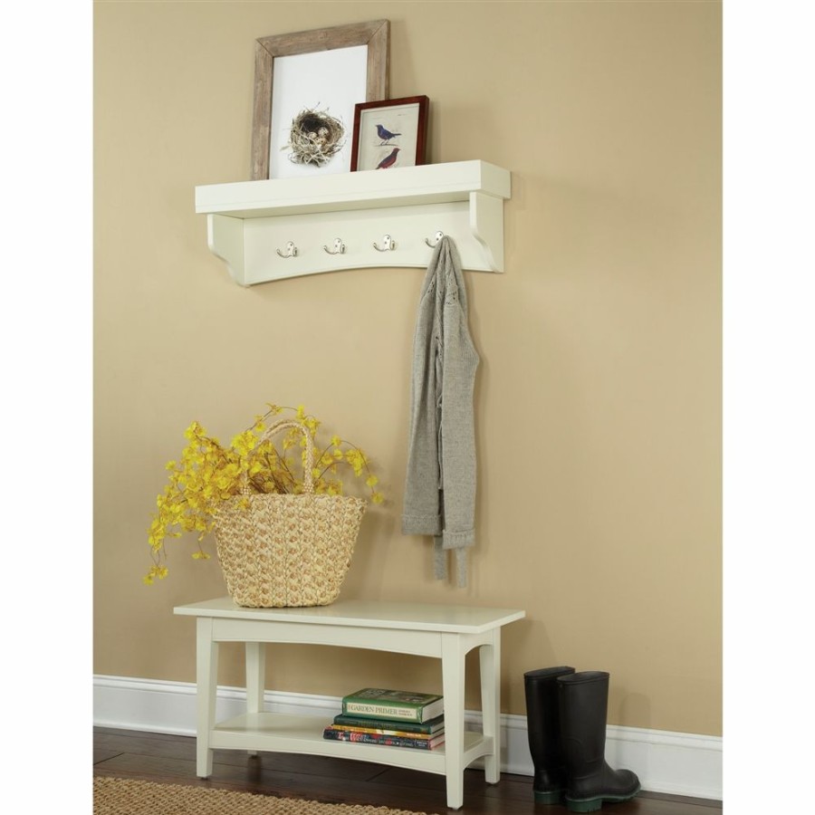 * Alaterre Shaker Cottage Ivory 4-Hook Hook Rack With Tray Shelf And Bench Wholesale