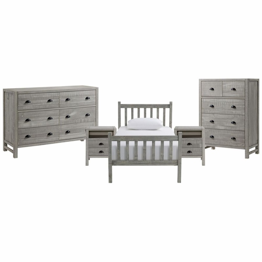 * Alaterre Windsor Driftwood Grey Slat Twin Bedroom Set 5-Piece New