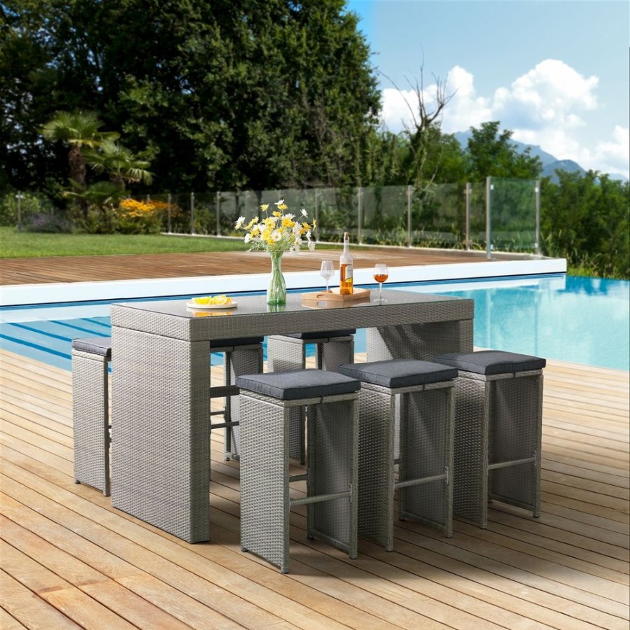 * Alaterre Asti Rectangle Wicker Outdoor Bar Height Table 70-In W X 33-In L New