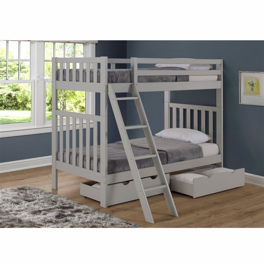 * Alaterre Aurora Dove Grey Twin Over Twin Bunk Bed With Integrated Storage Clearance