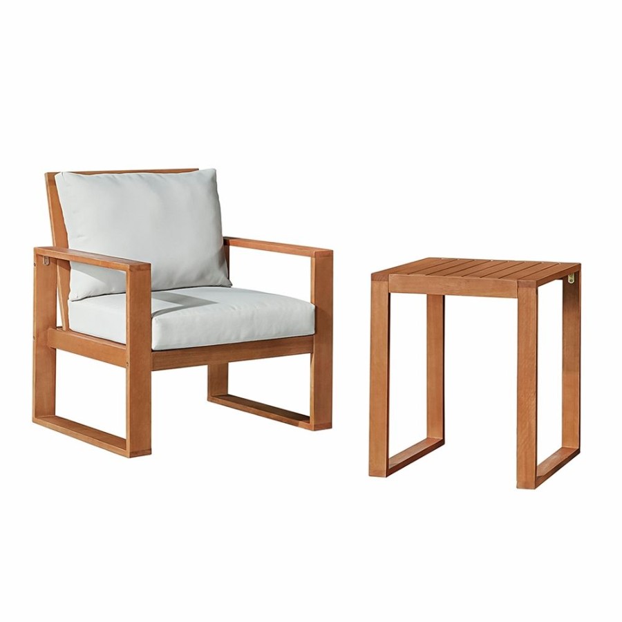 * Alaterre Grafton Natural Wood Stationary Conversation Chair With Grey Cushioned Seat And Cocktail Table Online