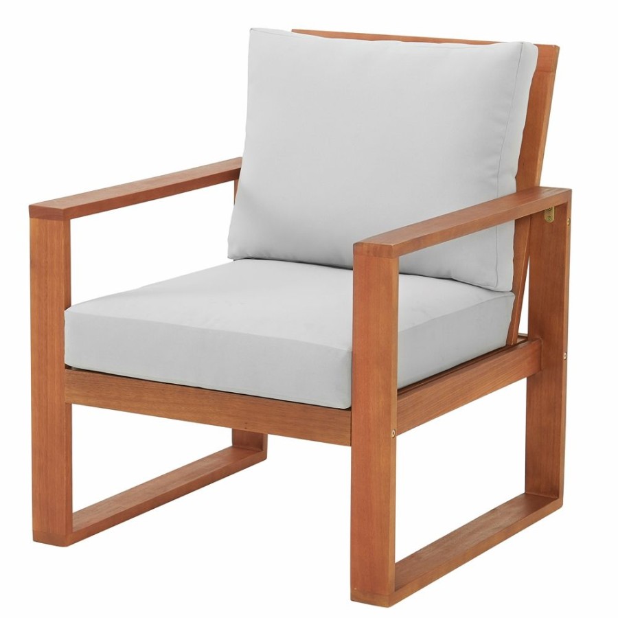 * Alaterre Grafton Natural Wood Stationary Conversation Chair With Grey Cushioned Seat And Cocktail Table Online