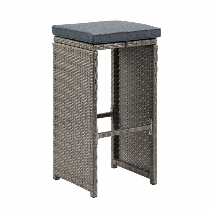 * Alaterre Asti Grey Wicker Metal Stationary 30-In H Bar Stools With Grey Cushioned Seat Set Of 6 Wholesale