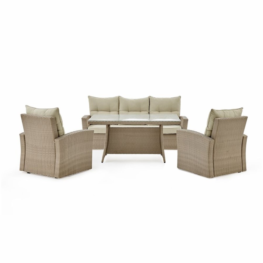 * Alaterre Canaan Off-White Frame Patio Dining Set With Cocktail Table And Tan Cushions Included 4-Piece Wholesale