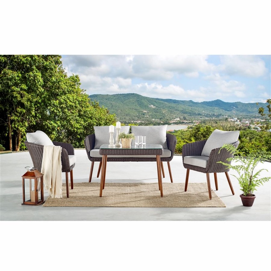 * Alaterre Athens All-Weather Conversation Set W/ Cocktail Table, 2 Chairs & 2-Seat Bench Best