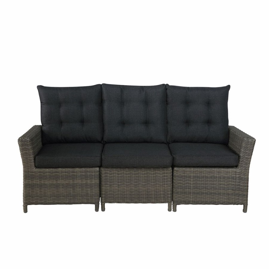 * Alaterre Asti Wicker Outdoor Reclining Sofa With Cushions And Black Aluminum Frame New