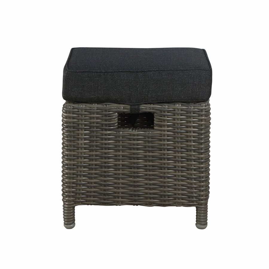 * Alaterre Asti 15-In Grey Wicker Ottomans With Cushion Set Of 2 New