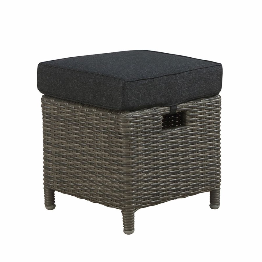 * Alaterre Asti 15-In Grey Wicker Ottomans With Cushion Set Of 2 New