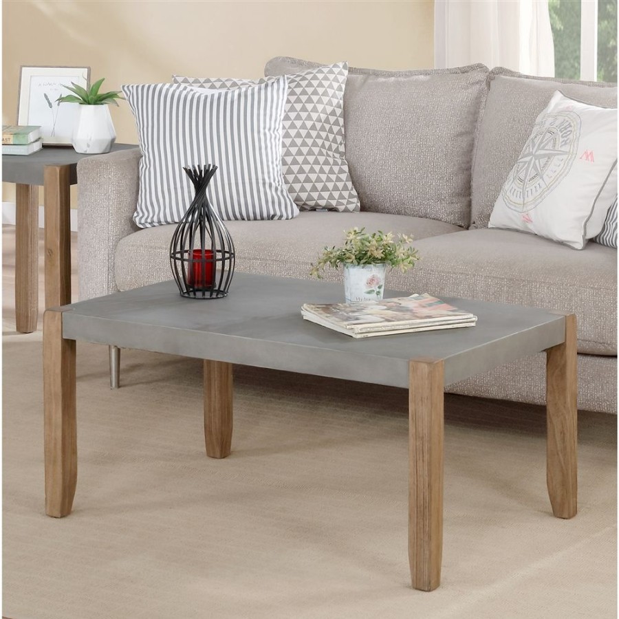 * Alaterre Newport 36-In Faux Concrete And Wood Coffee Table New