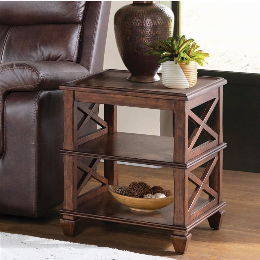 * Alaterre Stockbridge Distressed Cherry Wood Square End Table New