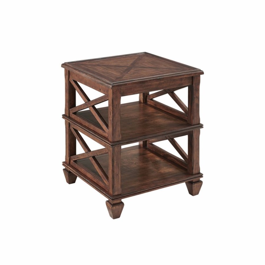 * Alaterre Stockbridge Distressed Cherry Wood Square End Table New