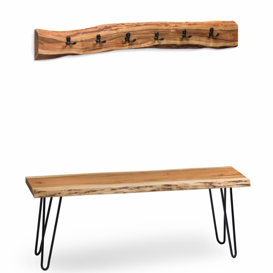 * Alaterre Hairpin Rustic Natural 6-Hook Hook Rack And Bench Wholesale